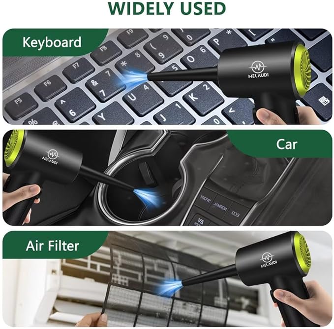 Compressed Air Duster, 3-Speed Cordless Electric Air Duster with LED Light, 100,000 RPM Air Blower, 6000mAh Rechargeable Battery, 7-Piece Accessory Set