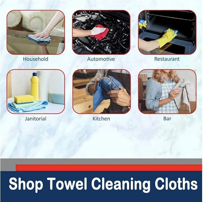SIMPLI-MAGIC Cotton Shop Towels 14"x12" (500 Pack) – Reusable Cleaning Shop Rags for Mechanic, Industries, Garage and Homes (Red)
