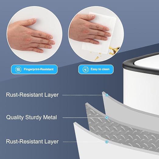 14.5 Gal/55L Trash Can with Lid, Automatic Touchless Garbage Can with Soft-Close Lid & Handle, Stainless Steel Waste Basket Motion Sensor Trash Can for Kitchen, Bathroom,White(No Inner Bucket)