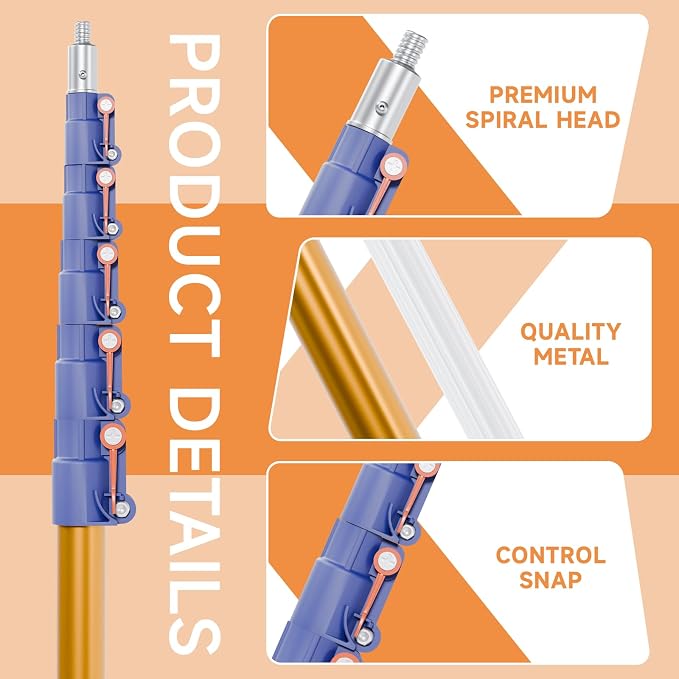 Telescopic Pole, 6-21 FT Multi-Purpose Extension Pole, Sturdy Aluminum Extendable Pole for Painting, Dusting and Cleaning