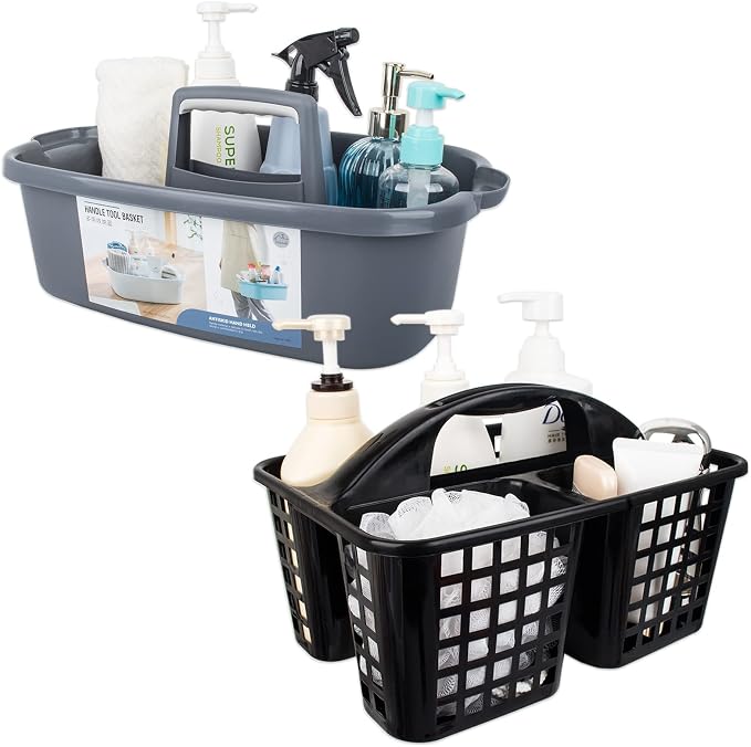 Cleaning Supplies Caddy Portable Shower Caddy Basket Cleaning Supply Organizer with Handle Bucket Tool Storage Plastic Basket for Bathroom, Bedroom, Kitchen, College Dorm, Under Sink, Pack of 2