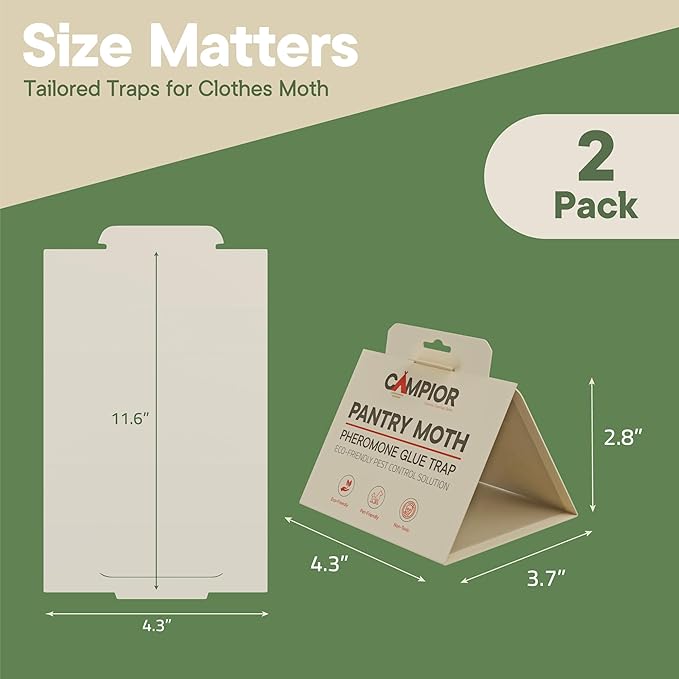 Pantry Moth Traps with Pheromones (2 Pack) – Non‑Toxic, Odor‑Free Sticky Glue Traps for Pantry Moth Treatment & Prevention, Targets Web‑Spinning Food Moths, for Kitchens & Food Storage
