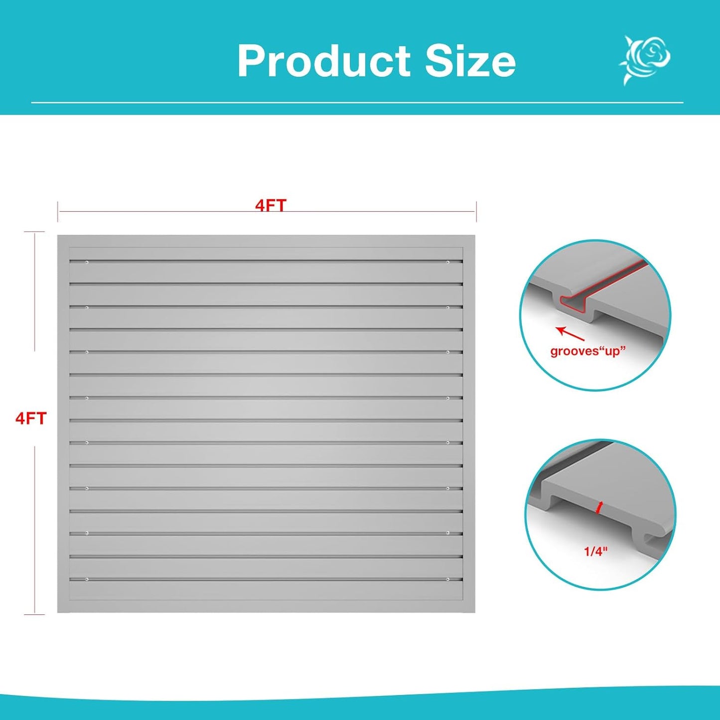 NeatiEase Slatwall Panel Wall Storage Systems, 4 x 4ft Slat Wall Paneling Garage Wall Organizer, Heavy Duty Wall Mounted PVC Wall Rack (Gray)