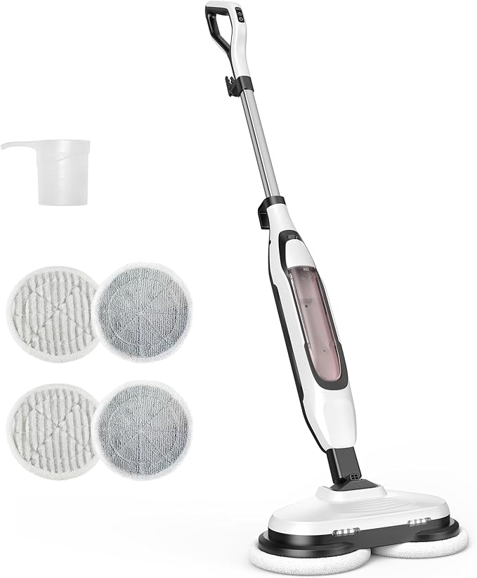 NEWBULIG Steam Mop, All-in-One Steam Mops for Floor Cleaning with Rapid Re-heat, Self-Standing Floor Steamer, 4 Rotating Scrub Pads, 2 LED Headlights, for Hardwood Floors & Tile