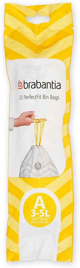 Brabantia PerfectFit Trash Bags (Size A/0.8 Gal) Thick Plastic Trash Can Liners with Drawstring Handles (200 Bags)