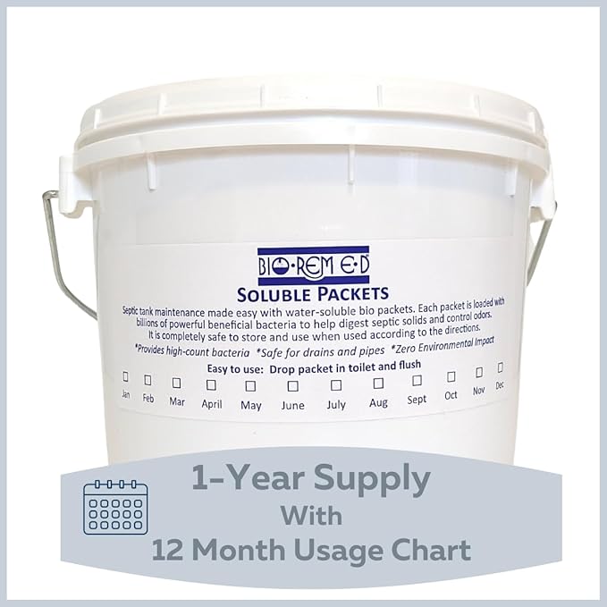 Industrial Strength Septic Tank Treatment, Flushable Live Bacteria Packets, Dissolvable Sewer & Drain Line Treatment to Prevent Expensive Sewage Backups, 1-Year Supply (12 Packets)
