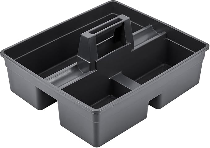 Restaurantware-RW Clean 15.2 x 13.2 x 6.7 Inch Cleaning Caddy, 1 Triple Compartment Cleaning Supply Caddy - With Handle, Crack-Resistant, Black Plastic Cleaning Basket, For Cleaning Supplies,