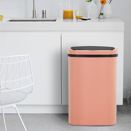 BestOffice Trash Can Broken-Resistant Plastic Touch Free High-Capacity Garbage Can with Lid for Bedroom Bathroom Home Office 49 Liter 13 Gallon Trash Can Automatic Kitchen Trash Can