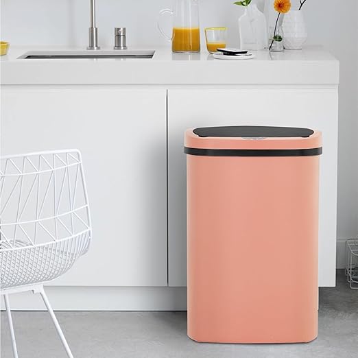 BestOffice Trash Can Broken-Resistant Plastic Touch Free High-Capacity Garbage Can with Lid for Bedroom Bathroom Home Office 49 Liter 13 Gallon Trash Can Automatic Kitchen Trash Can (Pink)