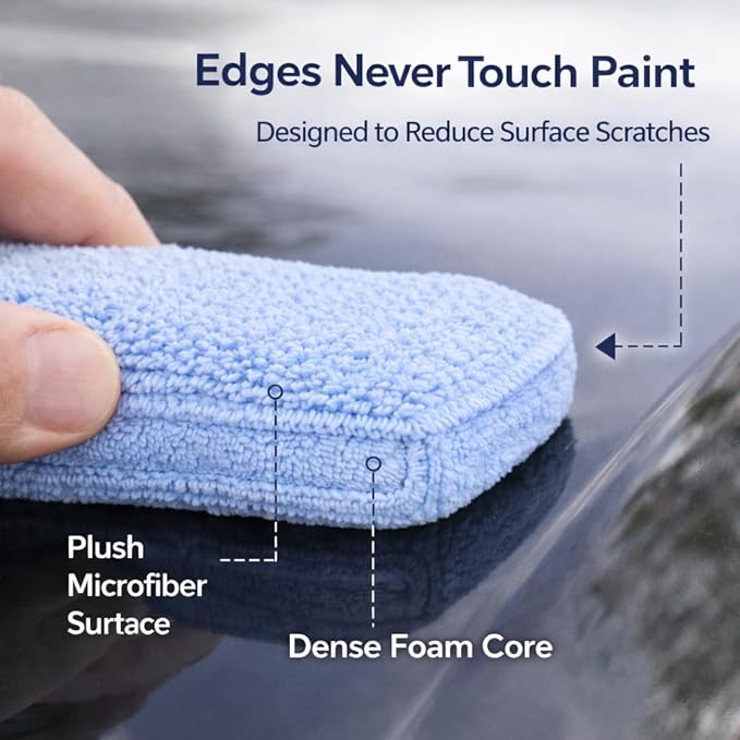 Microfiber Car Wax Applicator Pad, 5" x 3.75" x 1" – Reusable, Scratch-Safe Foam & Plush Microfiber, Washable Detailing Pads (12 Pack)