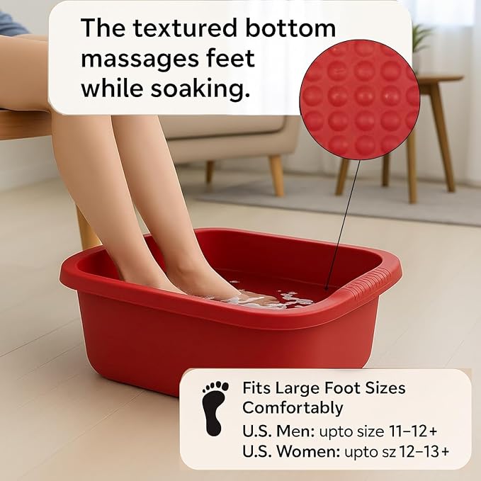 2 Pack Plastic Wash Tub Dishpan Basin and Foot Bath for Soaking Feet, Laundry Hand Wash Bucket, Dish Pans for Washing and Storage Cleaning Supplies - 12 Quarts - Heavy Duty - Red