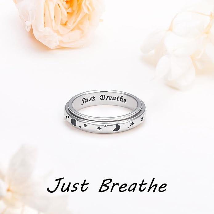 Ladytree Spinner Fidget Anxiety Ring,925 Sterling Silver Stress Relief Worry Ring,Platinum Plated ADHD Autism Jewelry,Birthday Mom Gift for Women