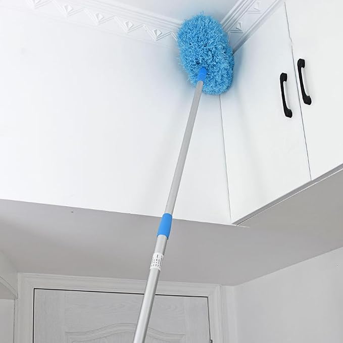 Long Handle Duster for Cleaning, 140cm 360 Degree Rotation Ceiling Fan Cleaner Microfiber Duster with Extension Pole for High Ceilings Furniture (Blue)