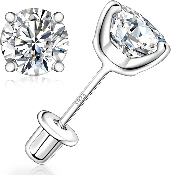 Moissanite Screw Back Earrings Studs - 0.2CT-4CT Moissanite Earrings for Women 925 Sterling Silver Piercing Real Colorful Moissan Hypoallergenic Jewelry Ear Stud Gifts