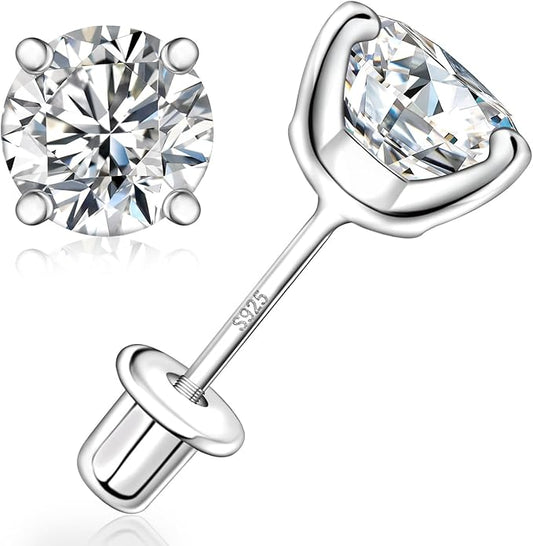 Moissanite Screw Back Earrings Studs - 0.2CT-4CT Moissanite Earrings for Women 925 Sterling Silver Piercing Real Colorful Moissan Hypoallergenic Jewelry Ear Stud Gifts