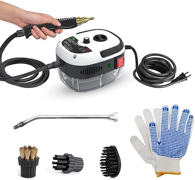 Decdeal Handheld Steam Cleaner Pressurized with Brush Heads and Gloves | High Temperature Pressurized Cleaning Machine for Car Floors Kitchen Furniture Bathroom Windows