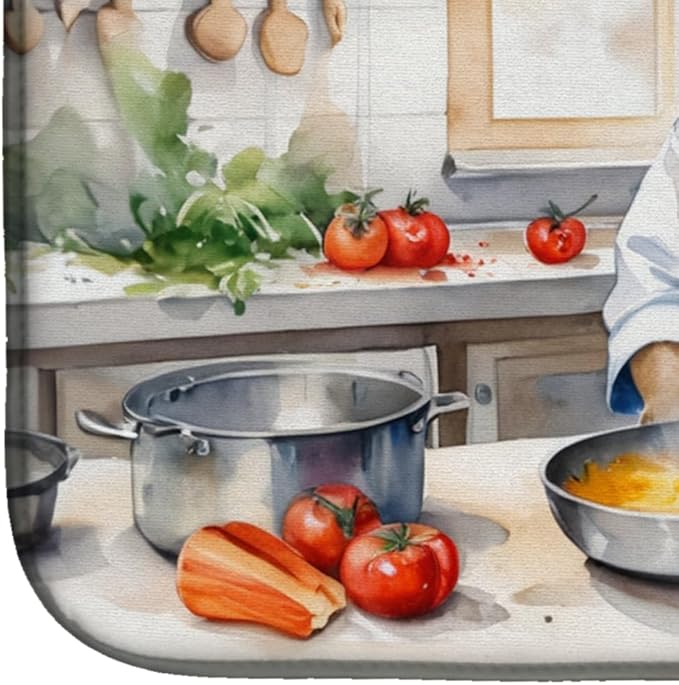 Caroline's Treasures DAC6291DDM Norwegian Elkhound The Chef Dish Drying Mat Absorbent Dish Drying Mat Pad for Kitchen Counter Dish Drainer Mat for Countertop, 14 x 21", Multicolor