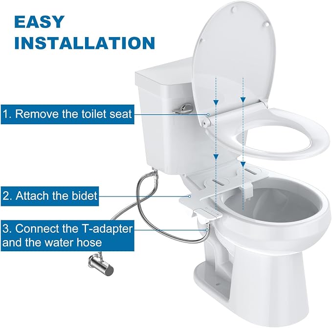 Bidet Attachment for Toilet, Non-Electric Self-Cleaning Dual Nozzle with Feminine and Rear Wash, Cold Water Sprayer with Adjustable Pressure, Easy to Install in White