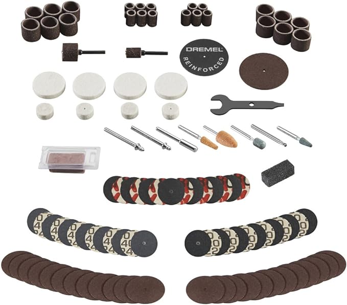 Dremel 709-02 110-Piece All-Purpose Rotary Tool Accessory Kit- Includes a Carving Bit, Sanding Drums, Grinding Stones, Cutting Discs, and a Storage Case, Gray