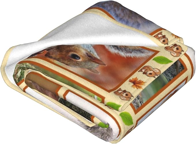 Cute Squirrel Decor Throw Blanket - Super Warm Soft Plush Lightweight Fleece Flannel Animals Blanket for Women, Girls, Boys, Men, Kids - Winter Couch Bedding - 50"X60"