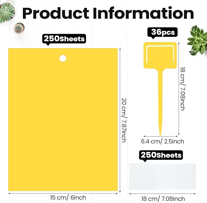 Qualirey 400 Pcs Yellow 6 x 8 Inch Sticky Traps for Gnats Dual Sided Fruit Fly Sticky Traps for Indoor and Outdoor Plant with Twist Ties and Plastic Holders for Fungus Gnats, Bug, Flying Insect