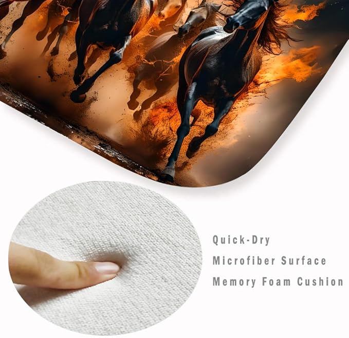 WODEJIA Non Slip Bath Rugs Sponge Foam for Bathroom,Flannel Mat Rug for Living Room, Absorbent MatS for Forlaundry Room and Kitchen,Galloping Steed Welcome Mat 59x24 Inches