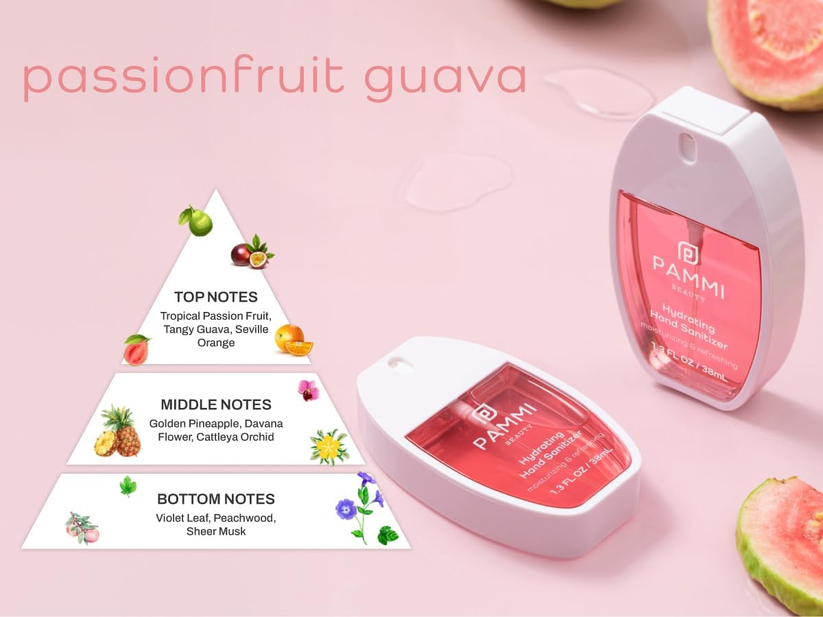 PAMMI Power Mist Hydrating Hand Sanitizer Spray, Portable Travel Size Pocket Hand Sanitizer, Scented Handsanitizer Mini Spray For Car - 600 Sprays (3 Packs (Mango, Watermelon, Lychee))