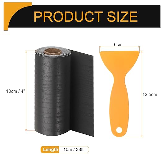HARFINGTON Wood Grain Repair Tape 4 Inch x 33ft Self Adhesive Repair Patch Tape Simulated Wooden Floor Tapes with Plastic Scraper for Tables Doors Windows Furniture, Black Wood