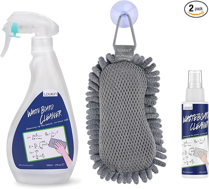 loukin Whiteboard Cleaning Bundle | Non-toxic Whiteboard Cleaner (17 fl oz) & Shag Dry Erase Eraser & Whiteboard Cleaner (3.4 fl oz)