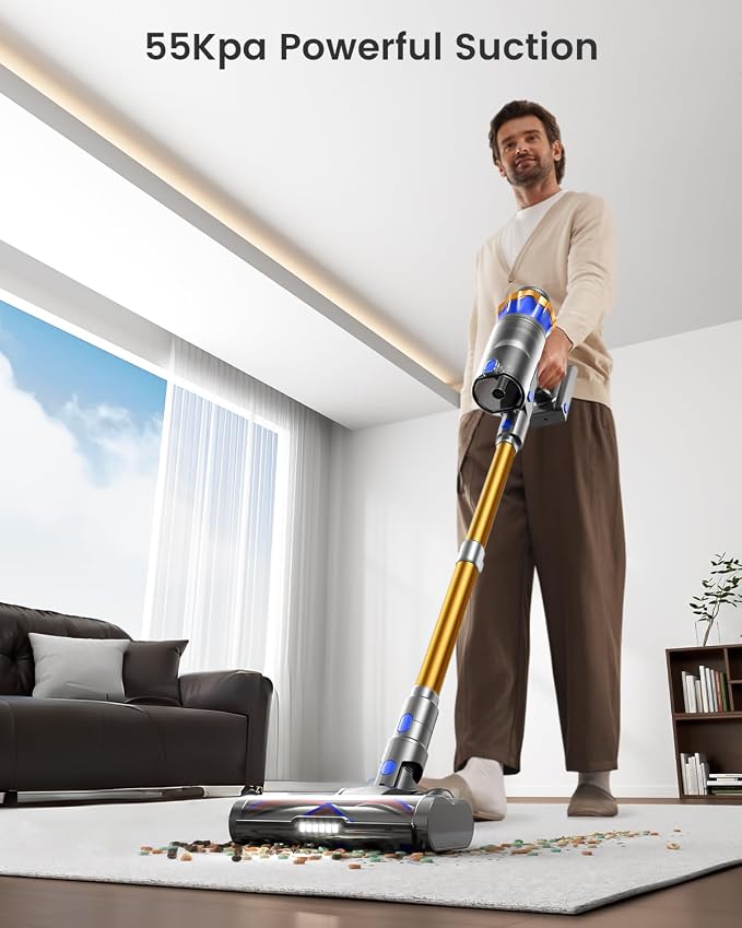 Cordless Vacuum Cleaner, Upgraded 650W 55KPA 70Mins Cordless Stick Vacuum Cleaner with Self-Standing and Touch Screen, Anti-tangle Wireless Vacumm, Vacuum Cleaners for Home/Pet Hair/Carpets/Floors