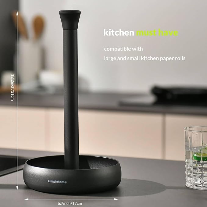 simpletome Heavy Duty Paper Towel Holder Countertop Prevent Kitchen Paper from Unraveling (Matt Black)