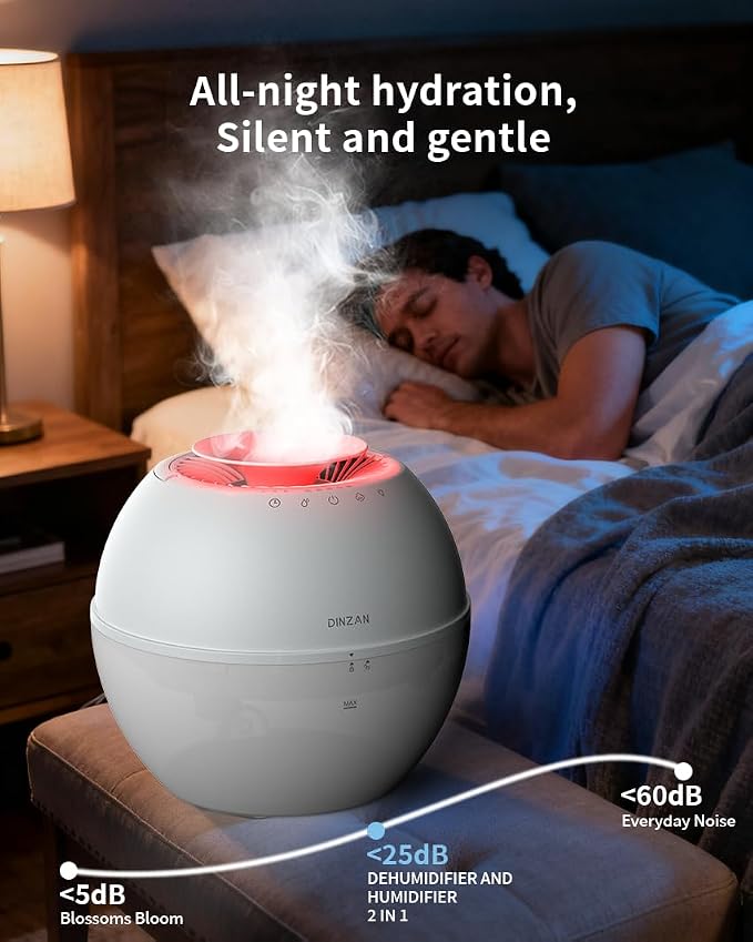 Dual-Function Humidifier & Dehumidifier Combo Air Purifier 152oz Water Tank Steam Distillation Humidification for Bedroom with Drain Hose Humidifer RV Bathroom Auto Adjustment LED Lights