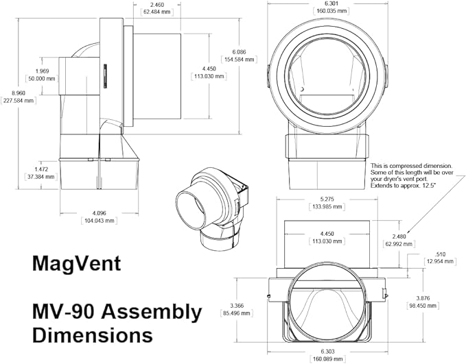 MagVent MV-90 Magnetic Dryer Vent Coupling