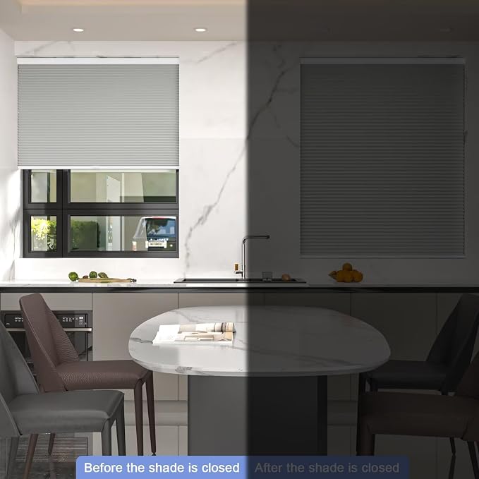 MYshade Cordless Cellular Window Shades No Tools No Drill Blackout Blinds for Indoor Windows Size 24" Wide X 48" Height Grey Room Darkening Window Blinds for Bedroom, Bathroom, Kitchen, Living Room