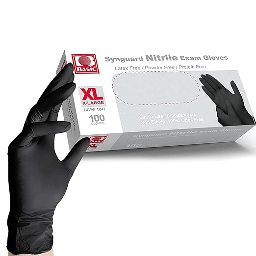 Intco Basic Medical Black Nitrile Exam Gloves 4.5 Mil - Latex-Free & Powder-Free - NGPF 1047 (box of 100), X-Large