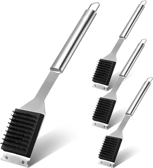 Nuogo 4 Pcs Grill Brush and Scraper 15.8'' Outdoor Stainless Steel Cleaning BBQ Accessories Grill Brush Ideal Gift for Men