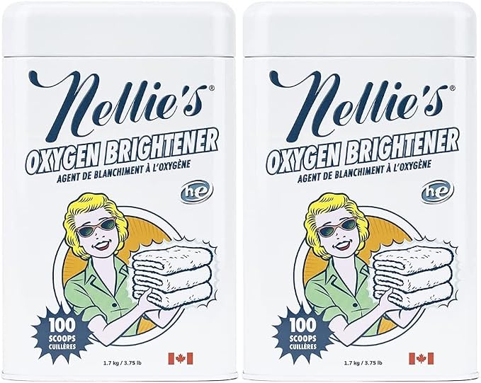 Nellie's Oxygen Brightener Powder Tin (100 Loads), 3.75 Pounds (Pack of 2)- Removes Tough Stains, Dirt and Grime
