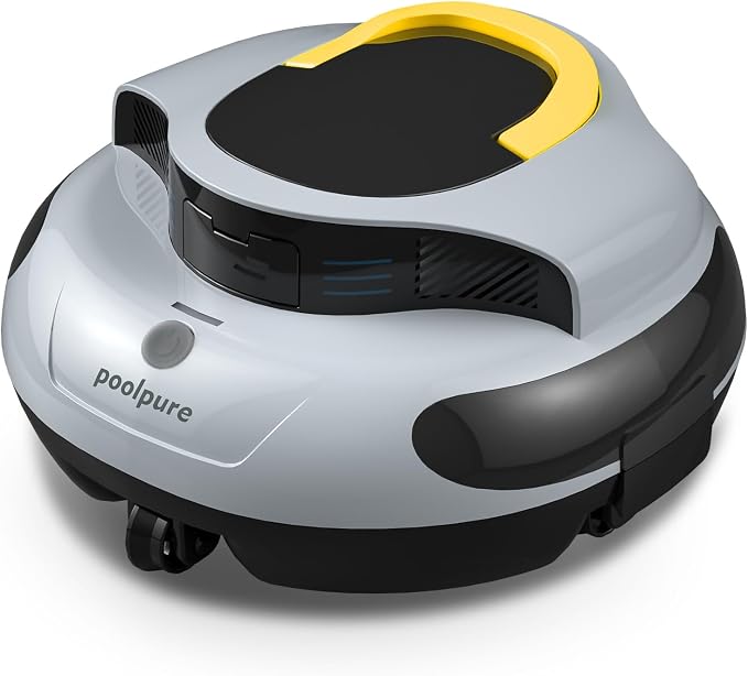 POOLPURE DR-SP45G – 120-Minute Robotic Pool Cleaner with Dual 35W Motors, Long-Lasting Battery, and Customizable Path, Ideal for Above-Ground Pools up to 45ft (Grey)