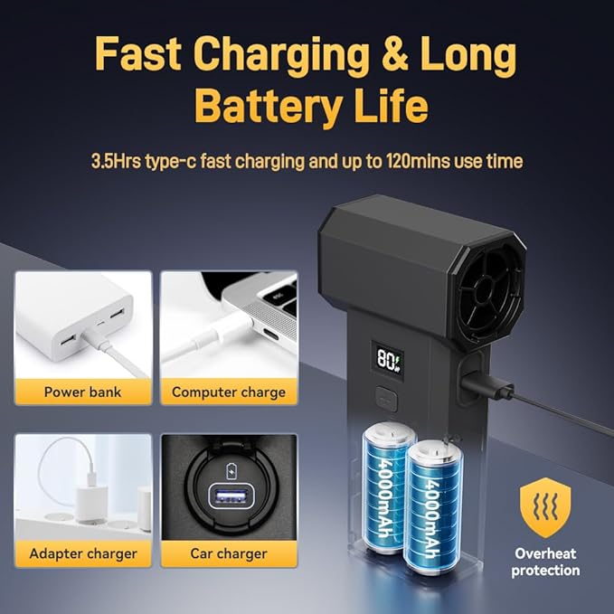 2 in 1 Compressed Air Duster and Vacuum with Screen Display, 130000RPM Blow and Vacuum, 0-100% Adjustable Speed, 8000mAh Rechargeable Battery, Ideal for PC, Keyboard, car, Home Cleaning