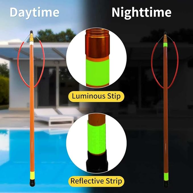 18ft Telescopic Pool Rescue Hook | OSHA Water Rescue Pole & Emergency Hook with Night Glow | Fiberglass Pool Safety Pole for Home/Water Parks