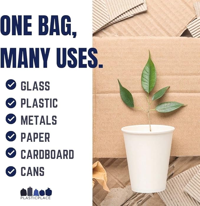 Plasticplace 65 Gallon Recycling Trash Bags │1.5 Mil │ Blue Heavy Duty Garbage Can Liners │ 50” x 48” (50 Count)