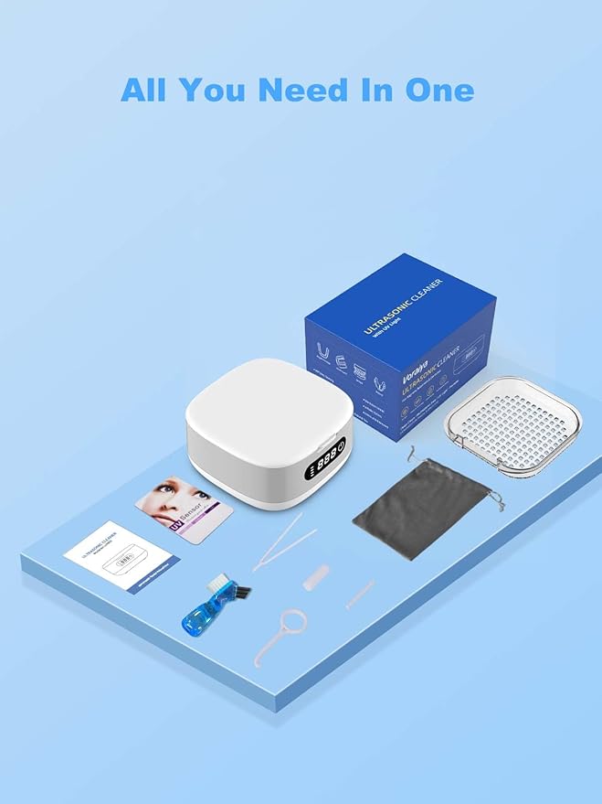 Voraiya Portable Ultrasonic Retainer Cleaner 4000mAh Rechargeable IPX6 Waterproof Retainer Cleaner Machine For Mouth Guard,Night Guard,Aligner,Small Denture Cleaning Pod For Teenagers,Adults,Travel