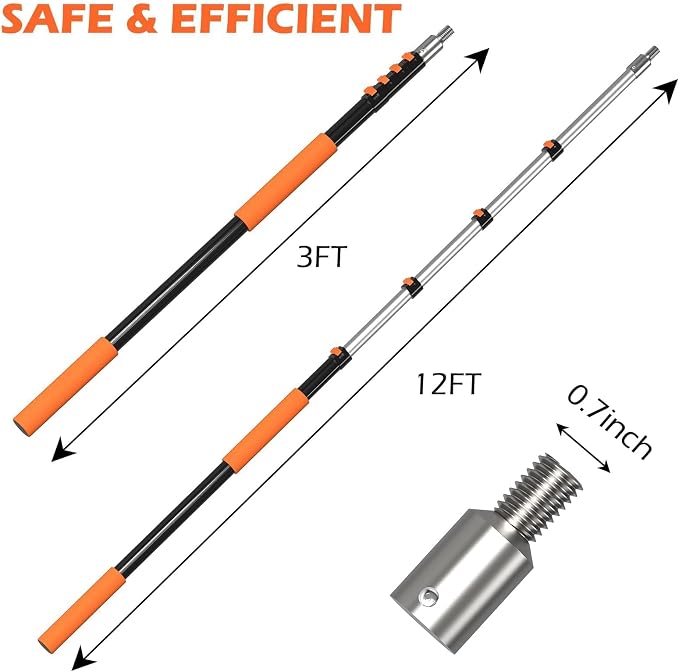 AgiiMan 18FT Reach Telescoping Pole - 3 to 12FT Extension Pole, Portable Aluminum Telescoping Rod with Easy Flip Lock, Paint Roller Extension Poles, Window Cleaning
