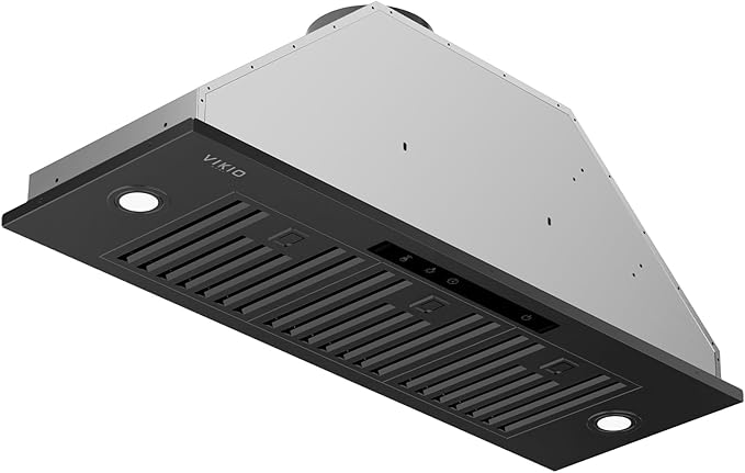 VIKIO HOME Black Built-in/Insert Range Hood 36 Inch, 980 CFM Hood Vent for Kitchen, Ducted/Ductless Convertible Duct, Stainless Steel Kitchen Vent Hood with Gesture & Touch Control, 3 Baffle Filters