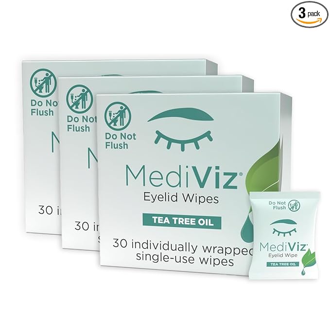 Tea Tree Eyelid Cleanser Wipes - 90 Single-Use Towelettes - Eyelash and Eyelid Wipes for Soothing Dry Eye Irritation, Demodex Removal and More
