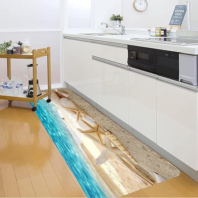 WODEJIA Non Slip Bath Rugs Sponge Foam for Bathroom,Soft Flannel Mat Rug for Living Room, Absorbent Water Clearance MatS for Forlaundry Room and Kitchen,Ocean Beach Themed Carpt 59x24 Inches