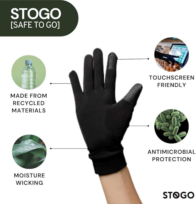 STOGO All Day Glove- Antimicrobial Sustainable Full Finger Touchscreen Glove for Shopping, Travel, Workout, Running