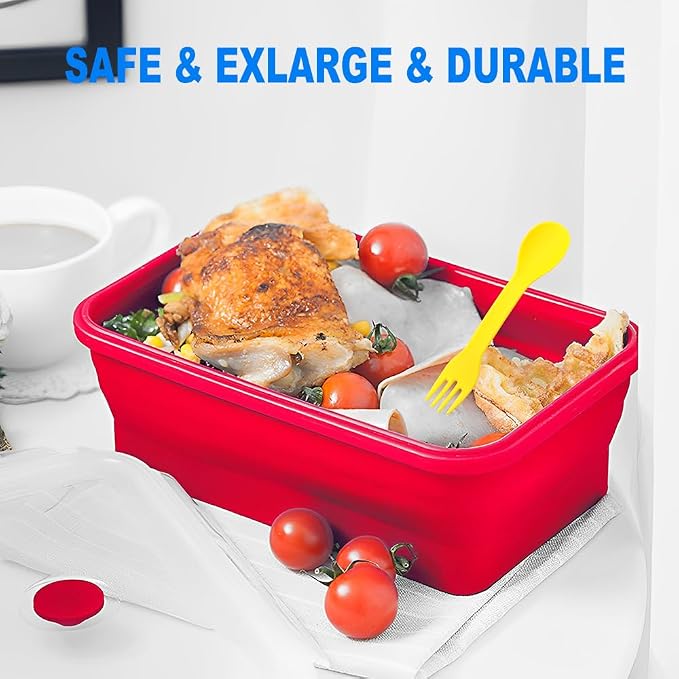Extra Large Collapsible Silicone Food Storage Containers With Lids, 82.8oz, 2 Pack, XXL Foldable Bento Lunch Box, Rv Collapsible Bowls, Big Meal Boxes for Kitchen, Camping (Red and Yellow)