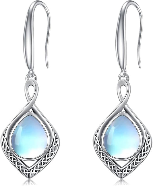 PELOVNY Celtic Knot Filigree Earrings for Women 925 Sterling Silver Moss Agate/Birthstone Infinity Earrings Birthday Christmas Jewelry Gifts for Mom Daughter Wife Sister