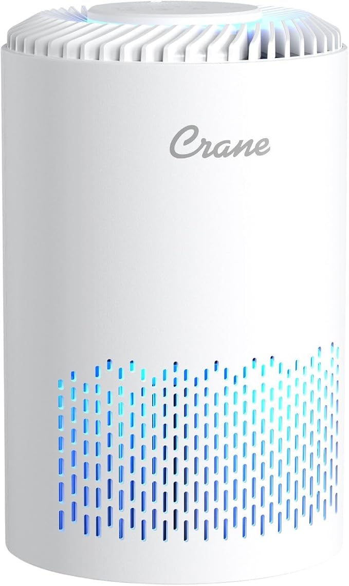 Crane True HEPA Air Purifier for Home, Bedroom, and Dorm Room, Up To 150 Sq Ft Small Air Purifier for Dust, Smoke, Dander, Bedroom Essentials, Features 4-8 Hour Timer, Night Light, Aroma Tray